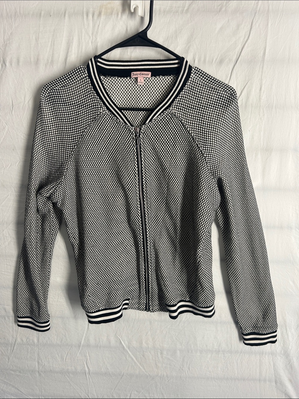 Juicy Couture Black & White Textured Zip Bomber Jacket